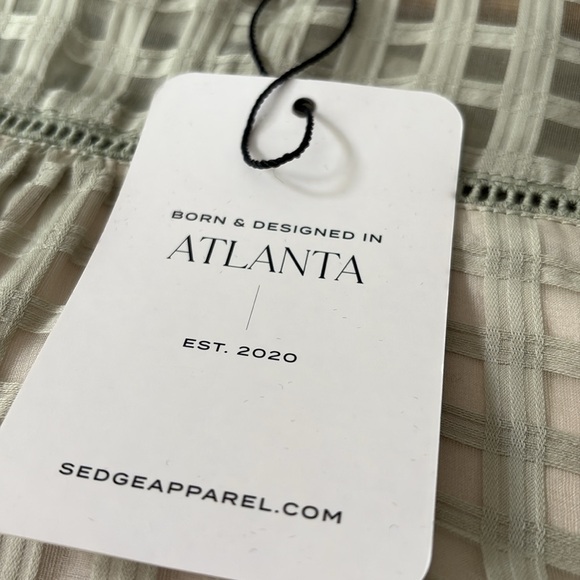 NWT Sedge Dress Celery Green Puff Sleeves Silk / Cotton Luxury Boutique Small - Picture 11 of 11